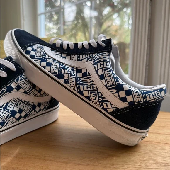 Vans Old Skool Navy Logo Checker Print Sneakers | Men’s Size 13 - Picture 2 of 11